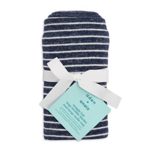 aden by aden + anais Snuggle Knit Swaddle Blanket Navy Stripe: Cotton, 44 x 44 Inches, Sensory Friendly