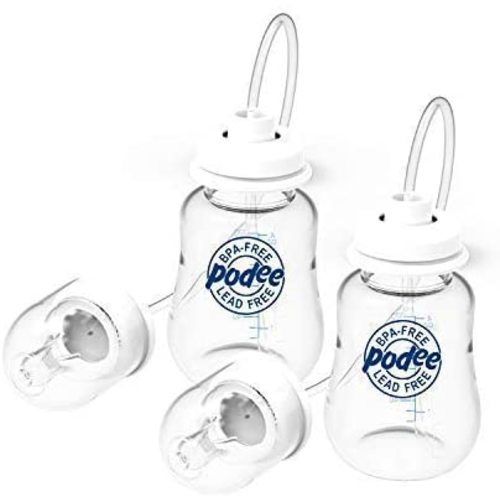 Podee Hands Free Baby Bottle - Anti-Colic Self Feeding Baby Bottle System 4 oz (2 Pack - Blue)