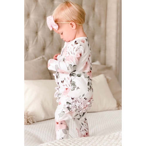 Millie's Dusty Rose Floral Ruffle Zipper Footie