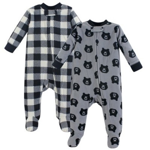 Yoga Sprout Baby Boys Fleece Zipper Sleep and Play 2pk, Bear, 0-3 Months