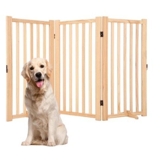 Wooden Freestanding Dog Gate, Collapsible Pet Gate with Support Feet, Indoor Dog Fence for The House,Doorways, Stairs -3 Panel H:36”