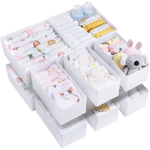 Vtopmart 12 Pack Baby Clothes Organizer, Dresser Drawer Organizer for Baby Clothing, Foldable Fabric Closet Drawer Storage Bins, Nursery Dresser Dividers for Bra, Socks, Ties, Scarf