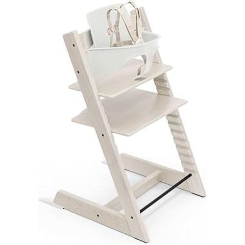 Stokke Tripp Trapp High Chair 2, Whitewash - Includes Chair + Baby Set with Removable Harness for Children 6-36 Months - Adjustable, Ergonomic & Easy to Clean