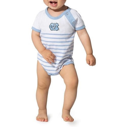 Little King NCAA Striped Romper with Shoulder Snap and Embroidered Logo