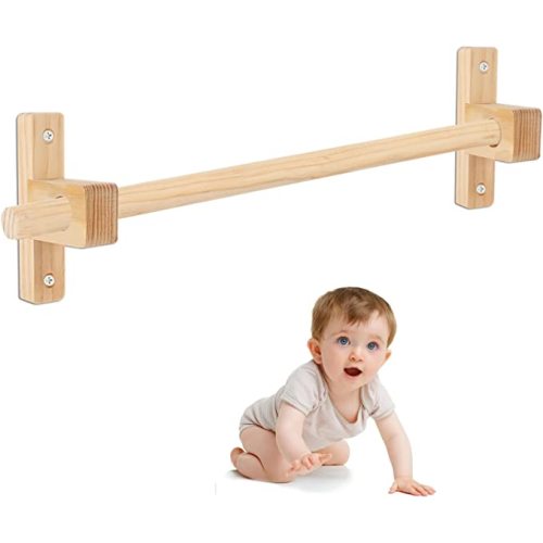 Montessori Pull Up Bar for Infants, 16 Inch Adjustable Wooden Baby Pull Up Bar is Suitable for Babies 6-18 Months