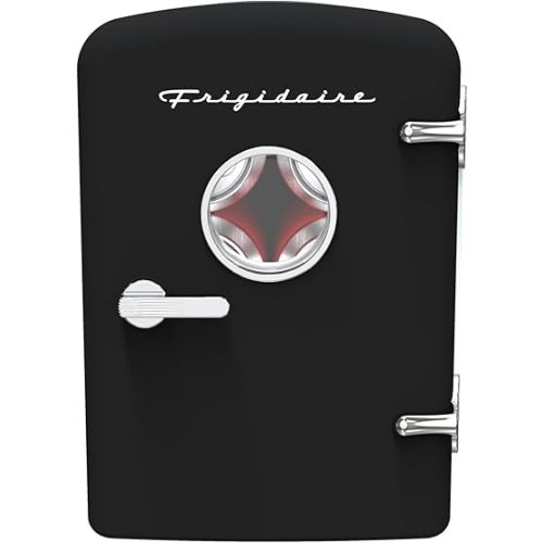 Frigidaire Retro Mini Personal Fridge Cooler, Holds up to 9 Cans, Portable & Compact, AC Plug & 12V Car Charger – Black