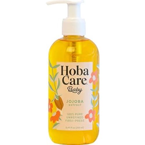 HobaCare Jojoba Baby Oil with Pump Dispenser – 100% Pure Natural Unrefined Unscented Hexane Free Cold Pressed Jojoba Oil for Baby Hair, Infant Skin, Scalp Moisturizing, Body Care Shower Gift (8.45 oz)