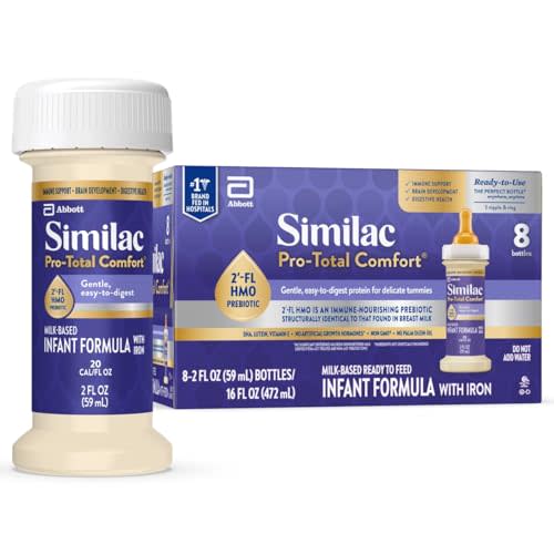 Similac Pro-Total Comfort Infant Formula With Iron, Gentle, Easy-to-Digest Formula, Has 2'-FL HMO for Immune Support, Non-GMO, Ready-to-Feed Baby Formula, 2-fl-oz Bottle, Pack of 8