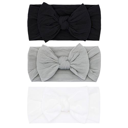 Baby Bling Bows - Newborn to Little Baby Girl Bows, 3PK CLASSIC KNOT Nylon Super Soft Stretchy Toddler Headbands, Perfect Hair Accessories Head Bands for Infant Kids, Made in the USA