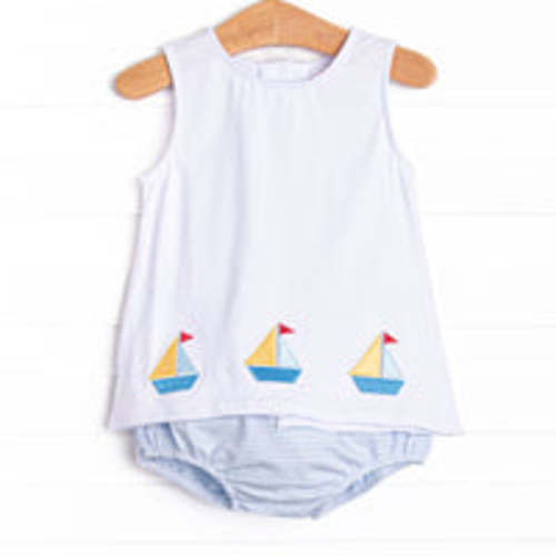 Sailboat Bay Embroidered Diaper Set, Blue – Stitchy Fish
