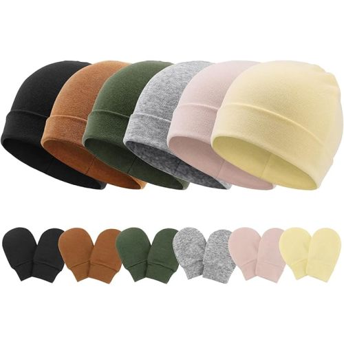 Newborn Baby Hats and Mittens Set Infant Beanie Cap Toddler Gloves Newborn Hospital Hats for Baby Boys Girls Kid 0-6 Months