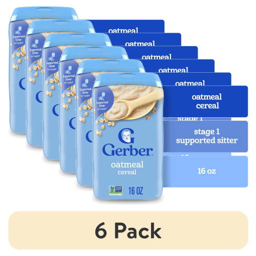 (6 pack) Gerber Stage 1 Baby Food, Baby Oatmeal Cereal, 8g Whole Grains, Infant Cereal 16 oz
