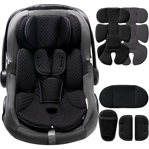 Infant Car Seat Insert Adjustable Head Support for Preemie Newborn Toddler, Reversible Baby Head Body Support Cushion for Carseats and Strollers Side Impact Protection - Black