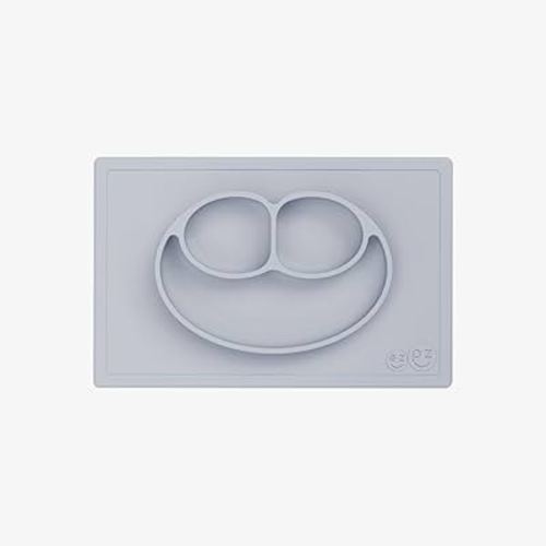 ezpz Happy Mat - 24 Months+ (Pewter) - 100% Silicone Suction Plate with Built-in Placemat for Toddlers + Preschoolers - Divided Toddler Plates - Toddler Essentials