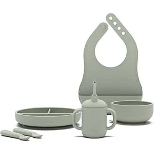 Lalo First Bites Silicone Baby Feeding Set -  Sage