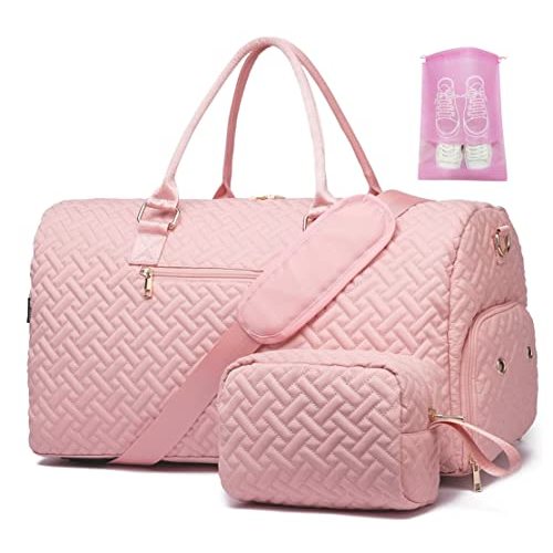 Duffle Bag for Travel, Weekender Bag with Shoe Compartment, Carry On Overnight Bag for Women with Toiletry Bag, Gym Bag with Wet Pocket, Hospital Bags for Labor and Delivery Beige