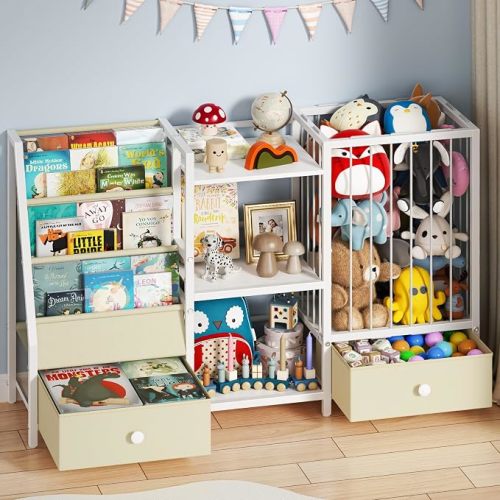 4-in-1 Kids Bookshelf and Toy Storage, 45.7"x11.8"x30", with 2 Drawers