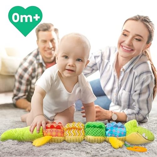 Sumobaby Infant Baby Musical Stuffed Animal Activity Soft Toys with Teether, Multi-Sensory Crinkle, Rattle and Textures, for Tummy Time Newborn 0-3-6-12 Months Boys, Girls, Crocodile (Alligator) - Green - Alligator
