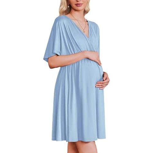 Ekouaer 3 in 1 Labor and Delivery Gown for Hospital Short Sleeve Maternity Nursing Dress Nightgown Postpartum Sleepwear
