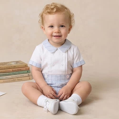 Booulfi Toddler Boy Clothes Baby Boy Summer Outfits Short Sets White Dress Shirt Shorts Baby Boys' Clothing Sets 3 Months- 5T