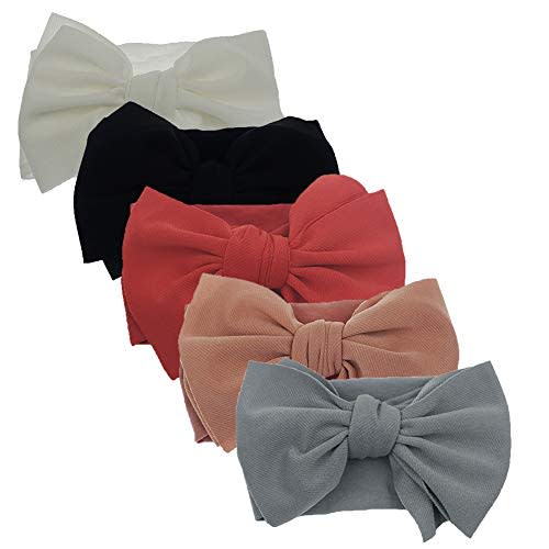 KIDOCHEESE Hairband, Baby Girl Bows Nylon Headbands with Bows, Handmade Hairbands Elastics Hair Accessories for Newborn Infant Toddlers Kids, 5 Pcs(KK69-05)