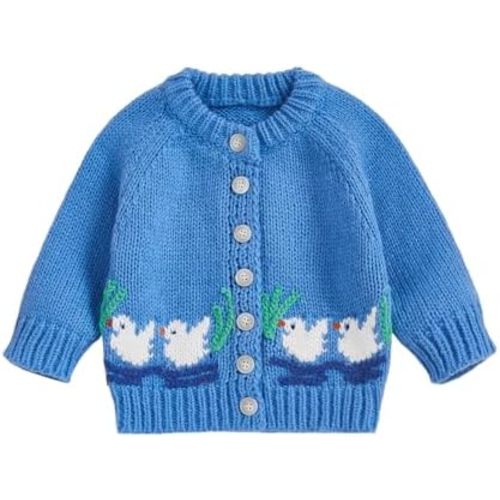 Baby Girl Cardigan Knit Sweater Animal Embroidery Chunky Coat Doll Collar Knitwear Toddler Infant Fall Winter Clothes