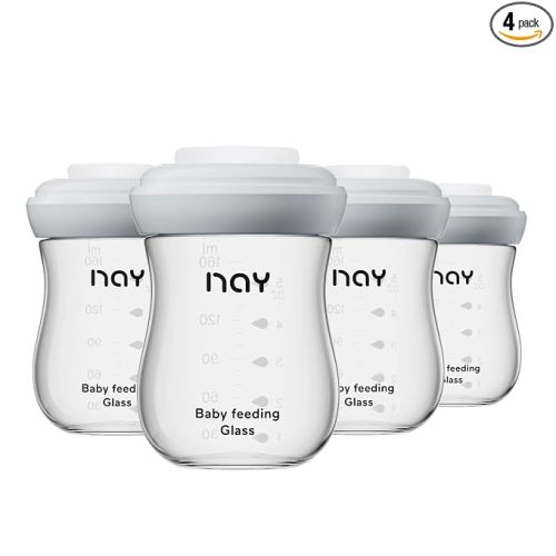 yanyoyo Glass Breastmilk Storage Bottles, 5.4oz Wide Neck Breast Milk Containers, BPA-Free, Lead-Free, Fits Breast Pumps and Nipples, 4 Pack