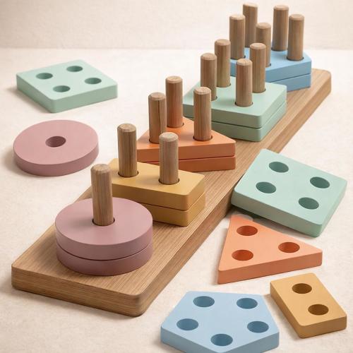Montessori Wooden Shape Sorter Toy, Stacking & Counting, Ages 1-2