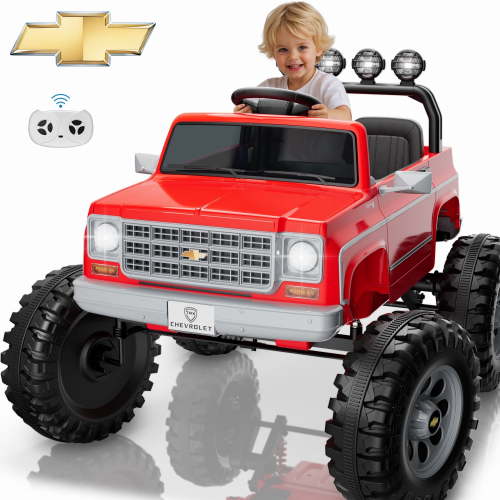 Chevrolet Cheyenne 24V 7Ah Kids Ride on Car, Wisairt 2 Seater Battery Powered Electric Vehicle w/ Remote Control, LED Lights, Music, Electric Car for Kids Ages 3-8(Red)