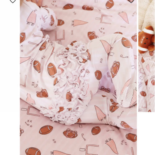 Tiny Touchdowns Ruffle Zipper Footie | Pink