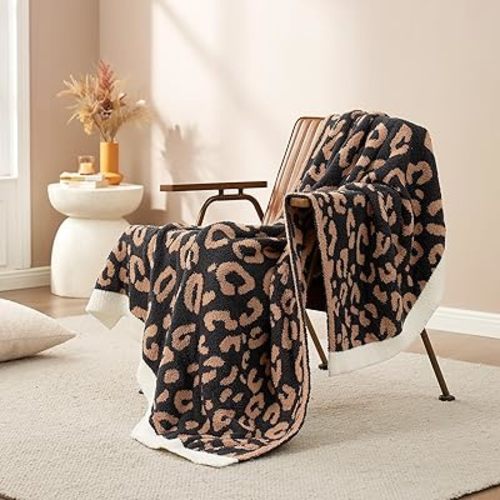 Snuggle Sac Black Leopard Throw Blanket for Couch - Ultra Soft Warm Reversible Plush Cheetah Blanket, Leopard Pattern Throw for Sofa & Bed, Black Leopard, 50x60 inches