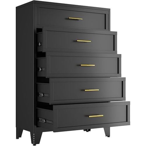 Metal Dresser, Black Tall Dresser for Bedroom, 53.54" H Dressers & Chests of Drawers, 5 Drawer Dressers for Living Room, Entryway, Hallyway (Black, 5 Drawers)