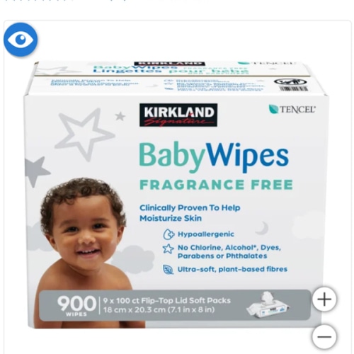Kirkland Signature Baby Wipes, Fragrance Free, 9 Packs of 100