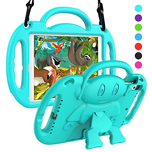 SUPLIK Kids Case for iPad 5th/6th Generation (9.7 inch, 2017/2018), iPad Air 1 & Air 2 & Pro 9.7 Case with Shoulder Strap Handle Stand for Apple iPad 5/6 & iPad Air 1st/2nd Gen, Cyan