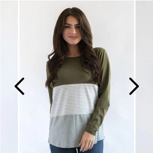 Long Sleeve Cotton Nursing Top- 3 Block- Olive