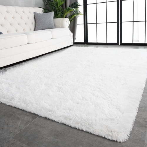 GPED Fluffy Area Rug,4x6 ft Soft Shaggy Rugs Fluffy Carpets, Non-Skid Plush Area Rugs for Living Room Bedroom Decor（White）