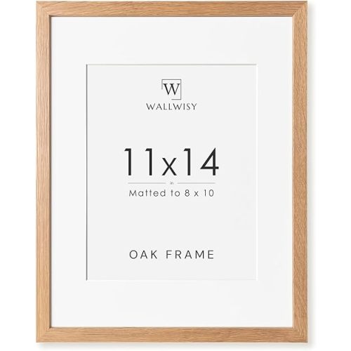 Natural Oak 11x14 Picture Frame, Solid Oak 11x14 Photo Frame with Mat to 8x10, 14x11 Natural Oak Wood Frames for Wall, Set of 1