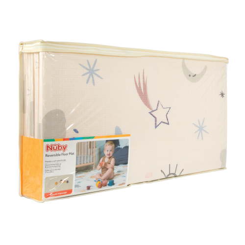 Nuby Reversible & Foldable Baby Playmat, Stars and Sky Design, 77"x58", Non-Slip, Easy Clean