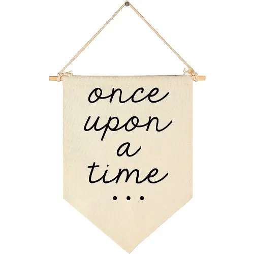 Once Upon a Time-Decor Gift for Nursery Bedroom Playroom Front Door Bookshel Bookcase Reading Corner-Birthday Christmas Gift-Hanging Flag Banner Wall Sign Decor Present for Baby Kids Girl Boy Teen