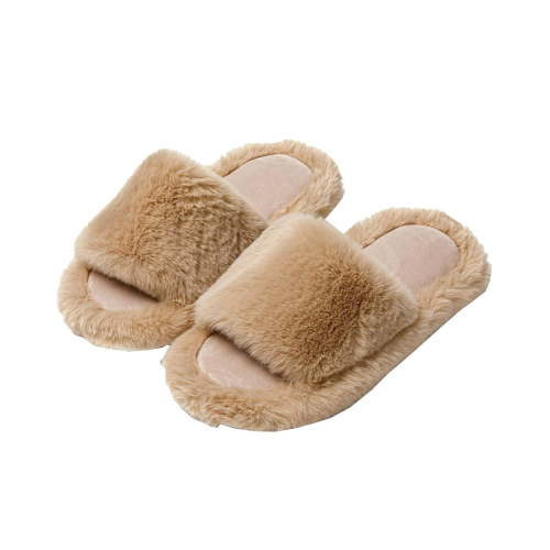 Xfvqtps Fuzzy Slippers for Womens Open Toe Solid Color Simplicity Fashion Fluffy Plush Non Slip Indoor Outdoor Warm Winter Cozy Fluffy Slippers Brown