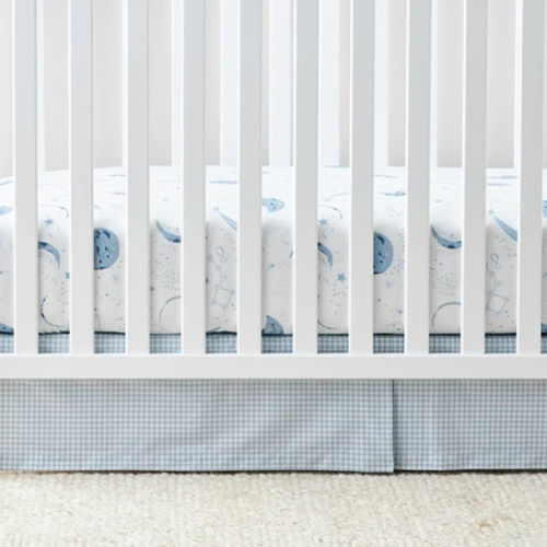Ditsy Gingham Classic Cool Organic Cotton Percale Tailored Crib Skirt