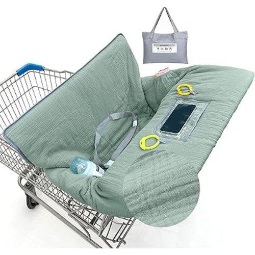 Muslin Shopping Cart Cover for Baby Soft & Breathable High Chair Covers for Restaurant Seat Grocery Cart Cover with Storage Pocket Machine Washable for Infant Toddler Boy Girl,Sage Green