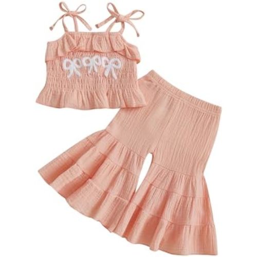 Toddler Baby Girl Smocked Outfit Ruffle Halter Shirt Flared Pants Set Toddler Bell Bottom Outfit Summer Clothes