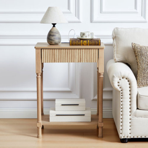 Charlton Home® Farmhouse End Table With Storage And Built-In Charging Outlets & Reviews | Wayfair