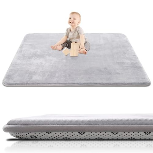 SEPARO Thick Baby Play Mat for Floor,Padded Foam 59x59 Playpen Mat,Ultra Soft Support&Plush Feel Nursery Rug,Non Slip for Toddler, Infants,Kids Play,Yoga,Baby Crawling,Tummy Time(Light Grey)