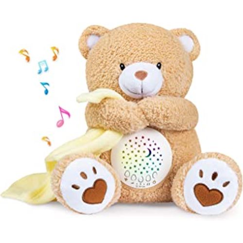 BEREST Baby Sleep Soother Bear, Mom's Heartbeat & Lullabies White Noise Machine, Nursery Decor Night Light Projector, Toddler Crib Sleeping Aid, Newborns Shower Gifts Portable Teddy