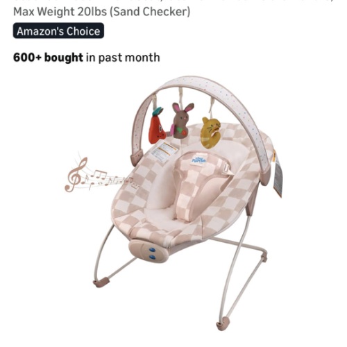 Baby Bouncer – Baby Bouncer seat, Infants Bouncy Seat with Music & Sensory Toys, Compact & Machine Washable Seat Pad Indoor Infant Seat, Ideal for Newborns 0-6 Months, Max Weight 20lbs (Sand Checker)