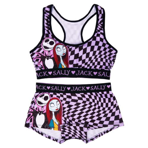 Nightmare Before Christmas Woman's and Juniors Racerback Bra & Boyshort Underwear set, 2-Pack, Size S-XL