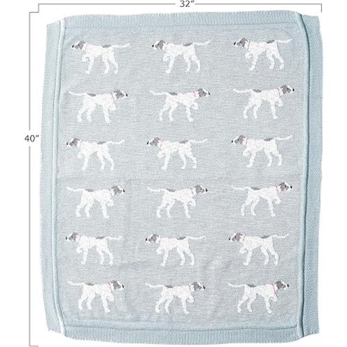 Creative Co-Op DF2527 40" L x 32" W Cotton Knit Baby Dog Blanket, Blue, Small