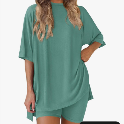 PRETTYGARDEN Women 2 Piece Lounge Set 2026 Summer Casual Oversized Shirts Biker Shorts Matching Airport Travel Outfit Clothes
